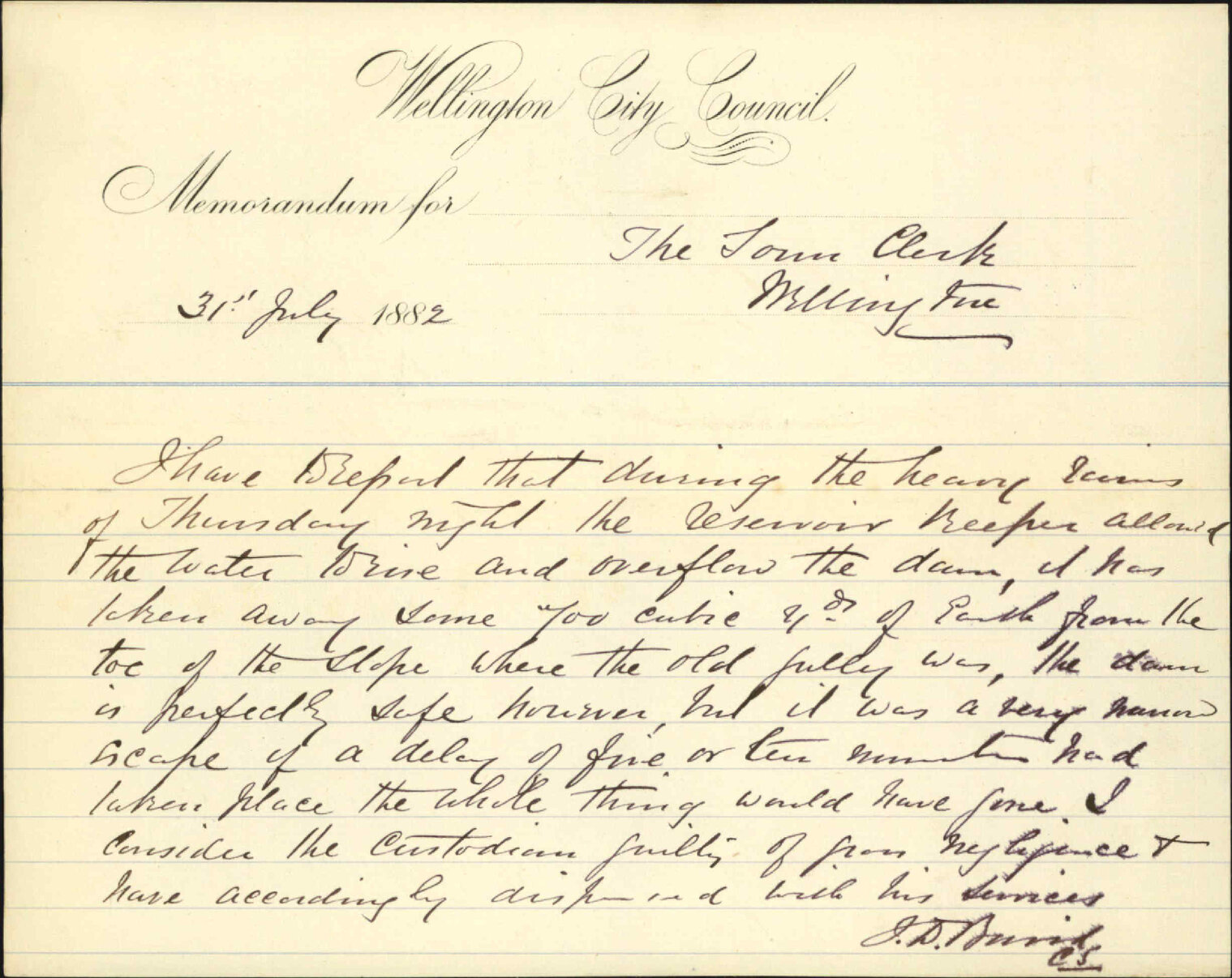 Report as to damage to reservoir - City Surveyor