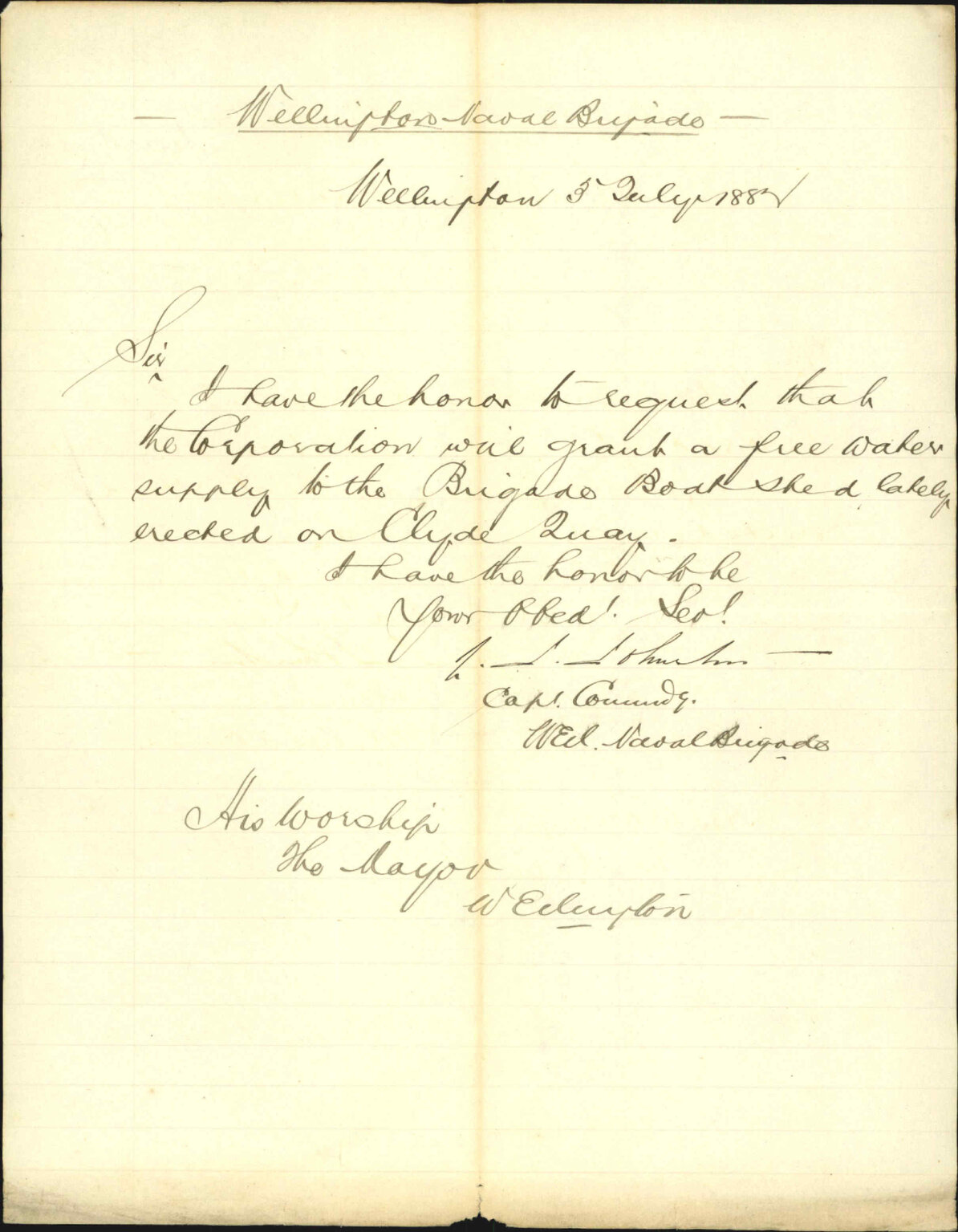 Application for water supply to boat shed - Naval Brigade