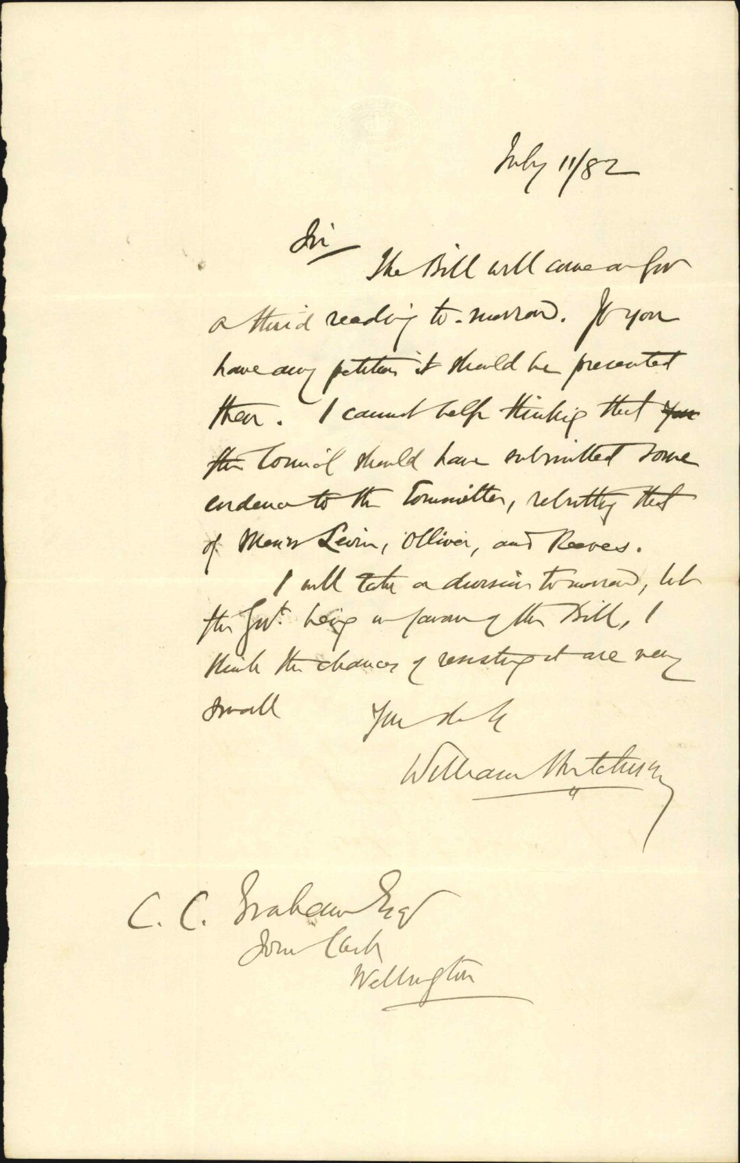 Plimmer Reeves &amp; Co, bill - W Hutchison