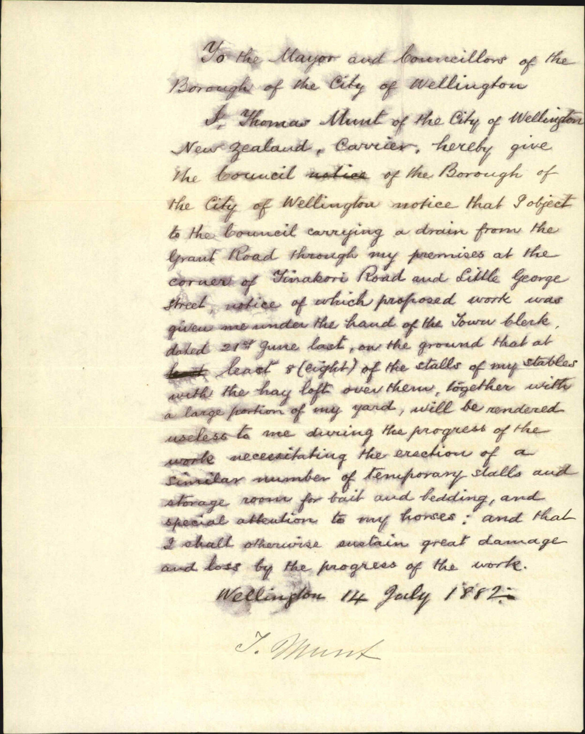 Objection to the George Street drain - T Munt