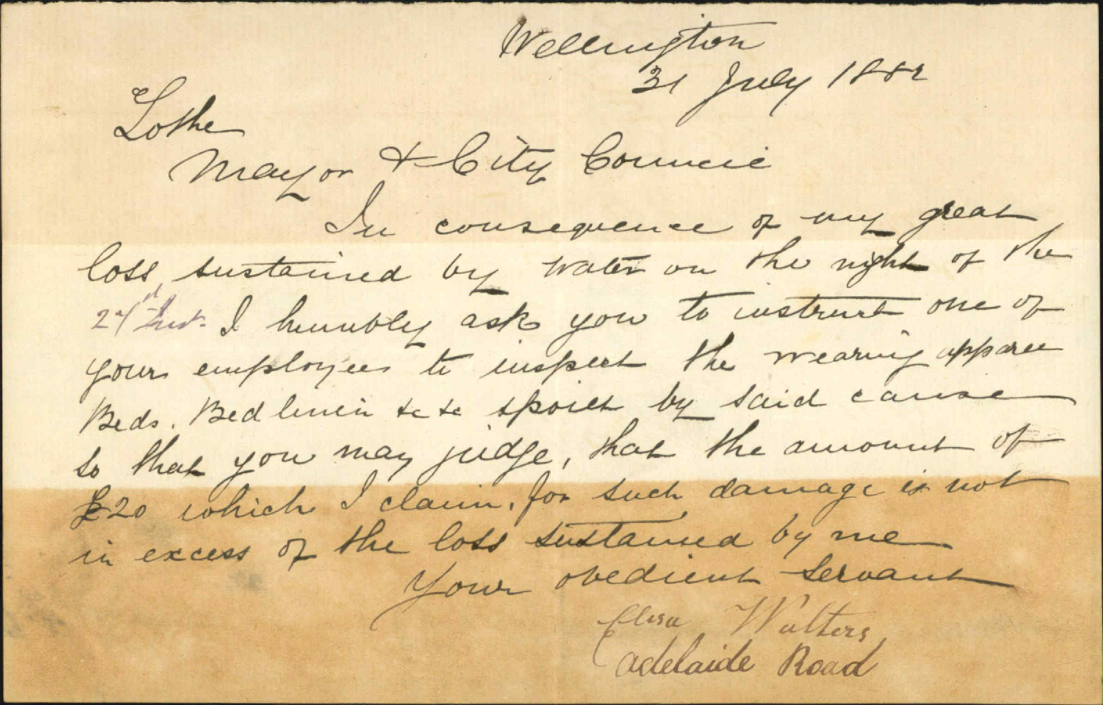 Claim for damage cause by flood - Eliza Walters