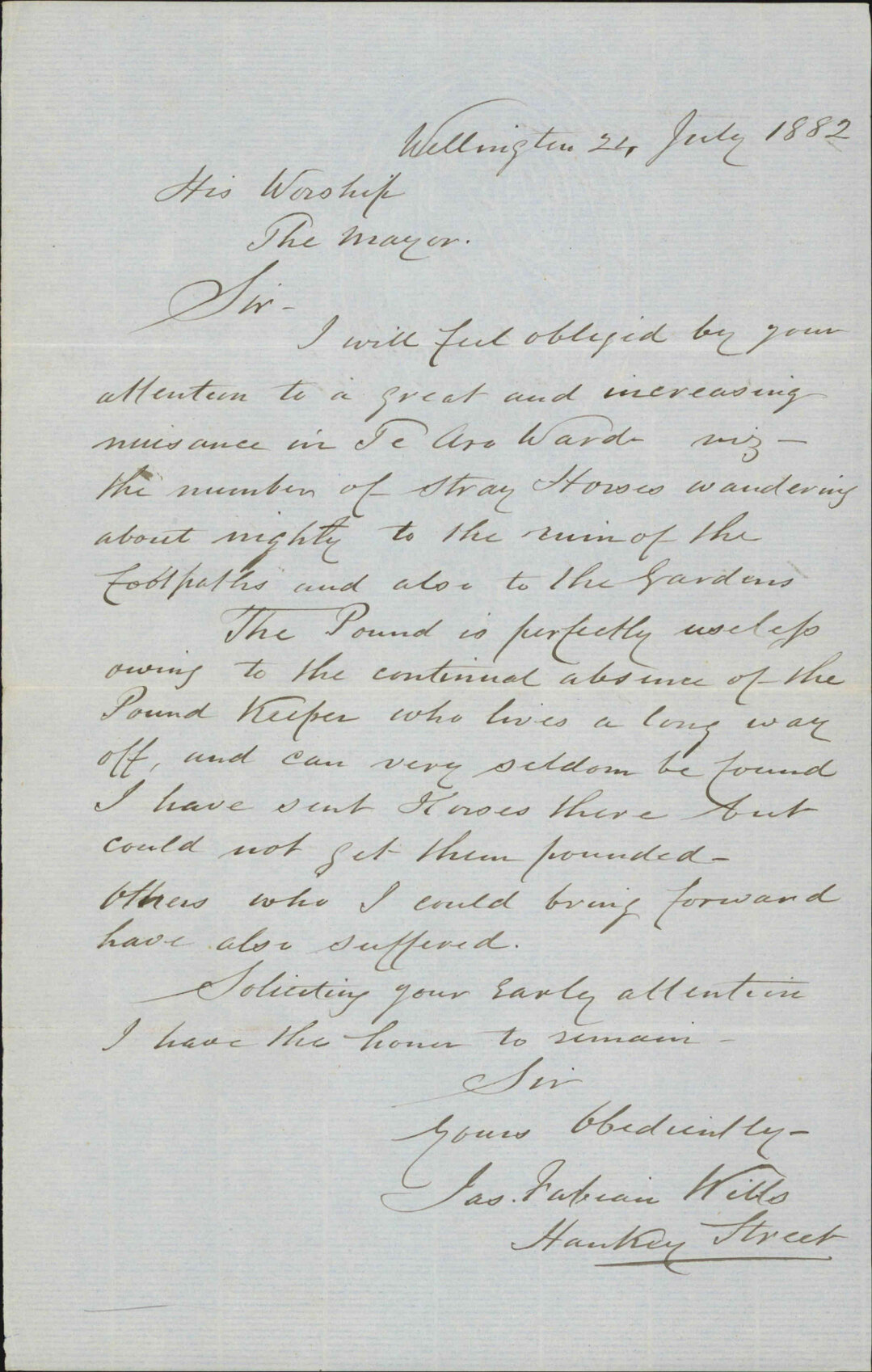 Complaint as to stray cattle - J F Willis