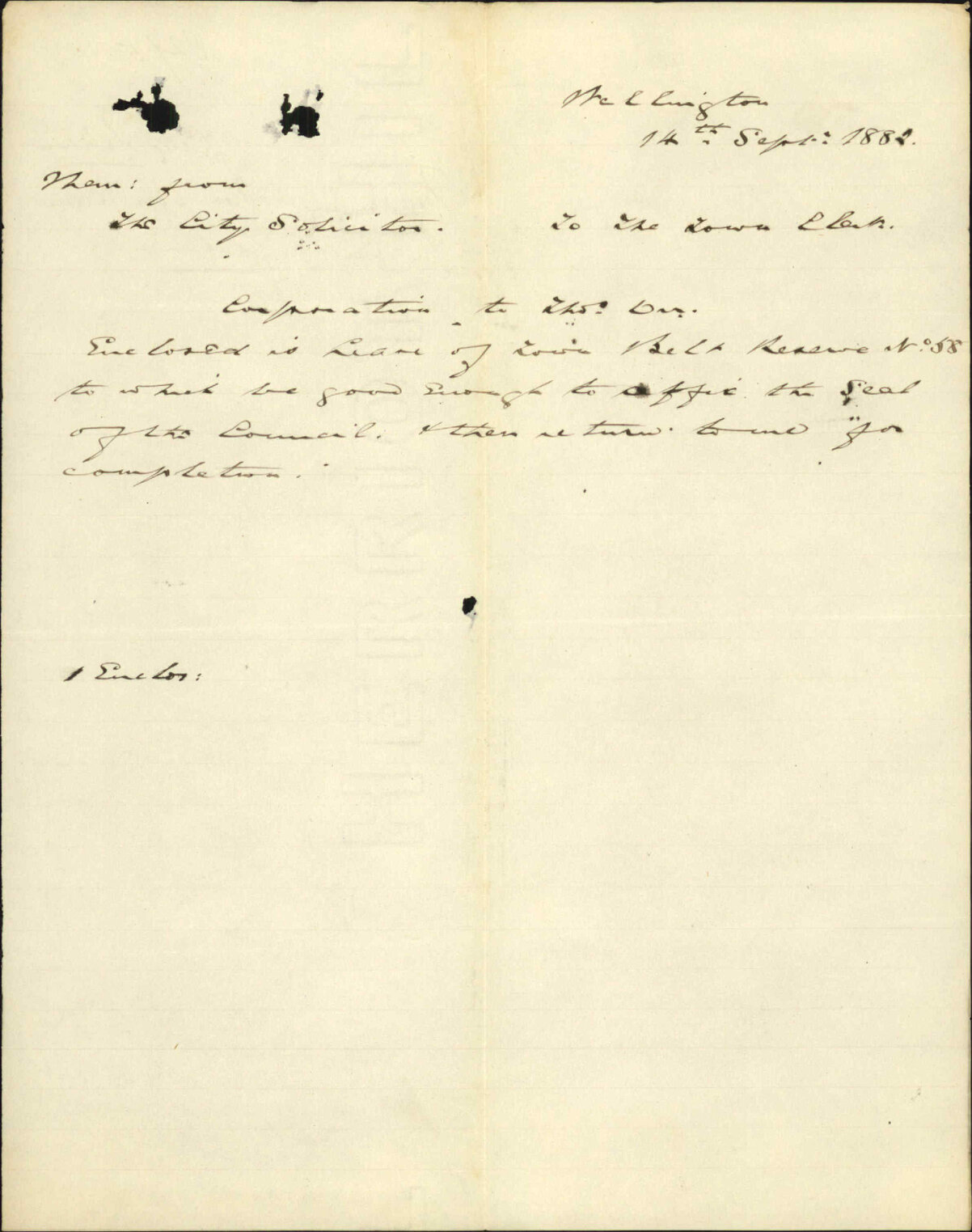 Forwarding Thomas Orr's lease for Corporation seal - City Solicitor
