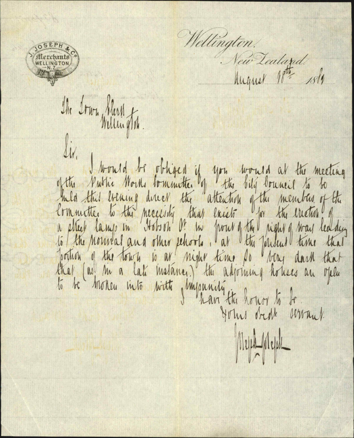 Application for extra lamp in Hobson Street - Jacob Joseph