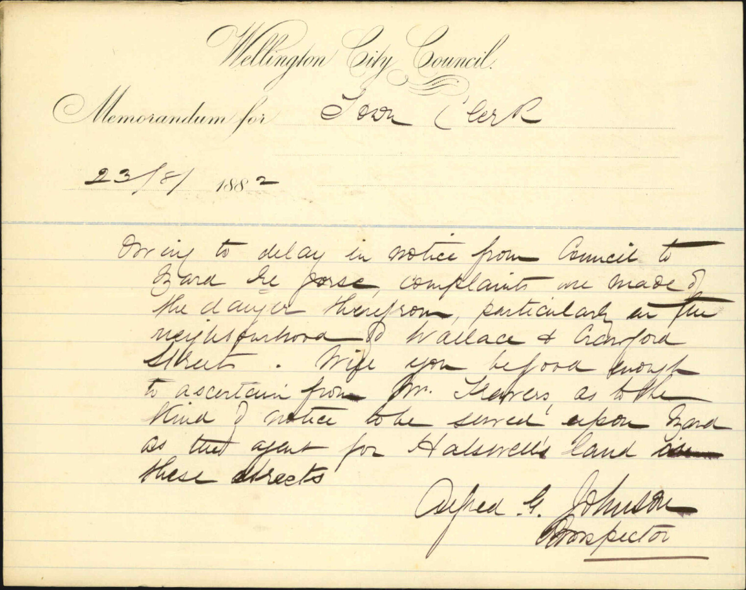 Report as to gorse on Halswells land - Inspector of Nuisances