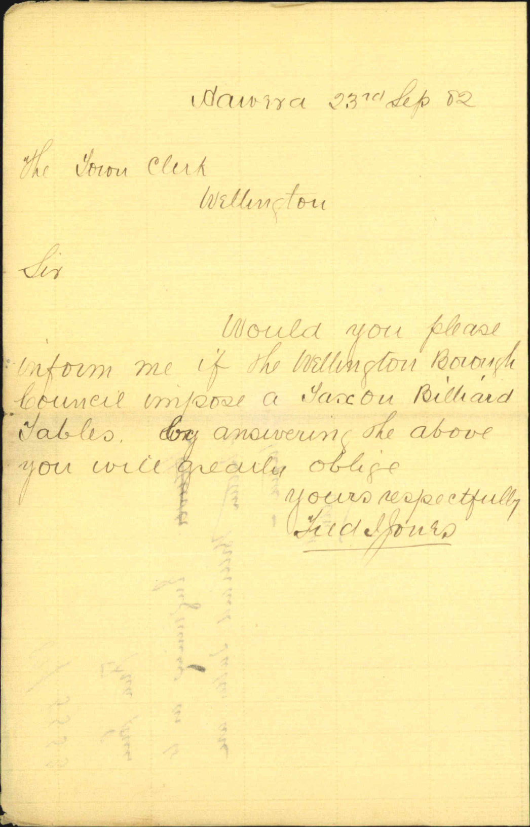Enquiring as to whether billiard tables are taxed - Fred Jones