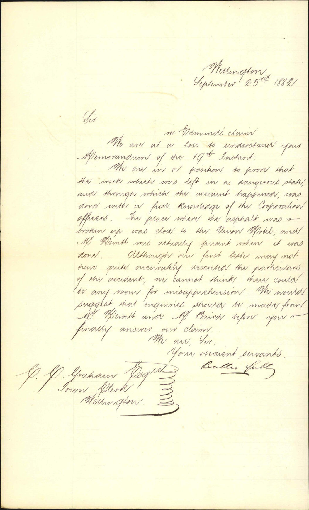 Further regarding G Edmonds claim in account of accident - Buller &amp; Gully