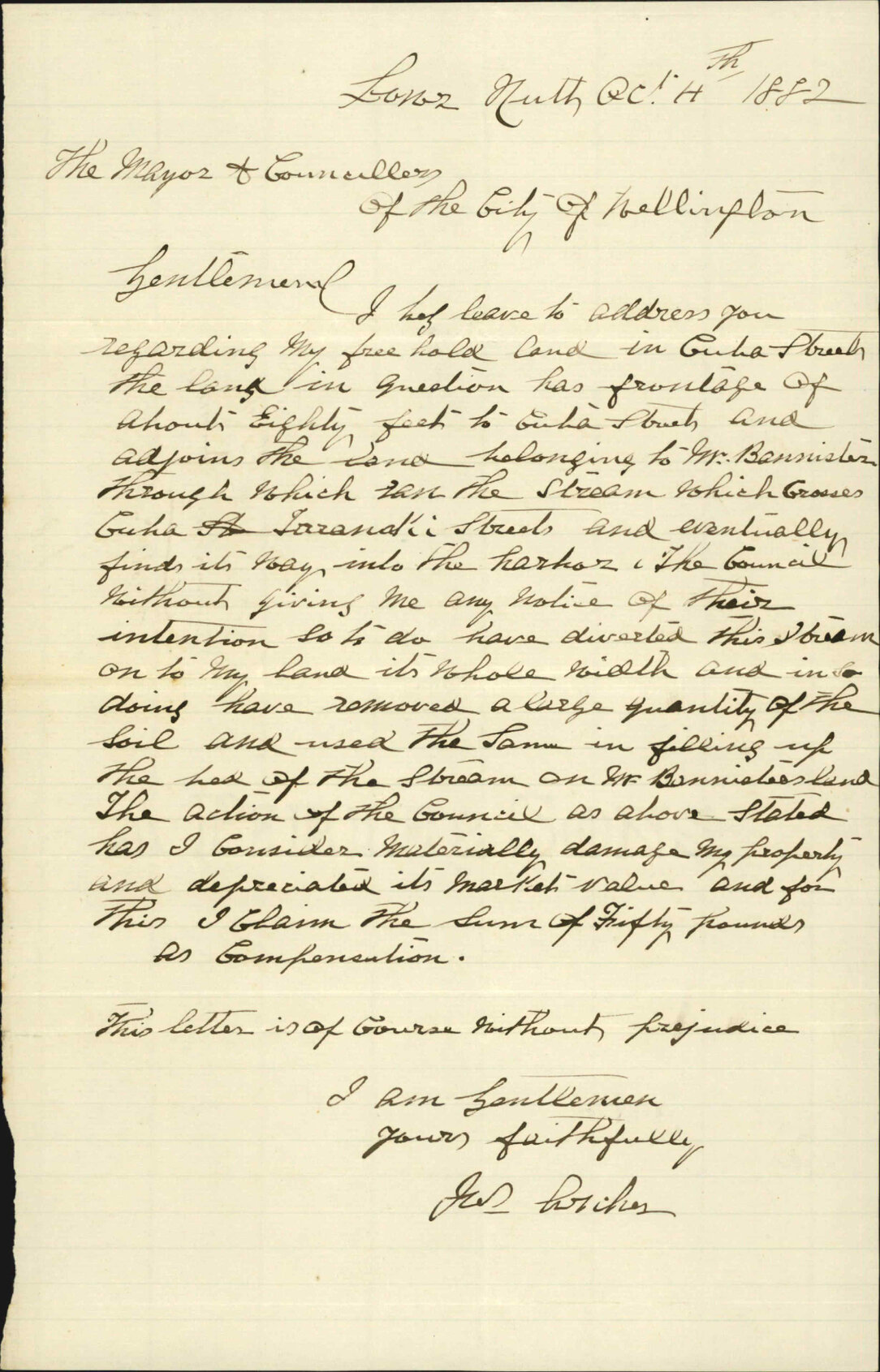 Claiming compensation in account of Webb Street drain devistion - William Archer