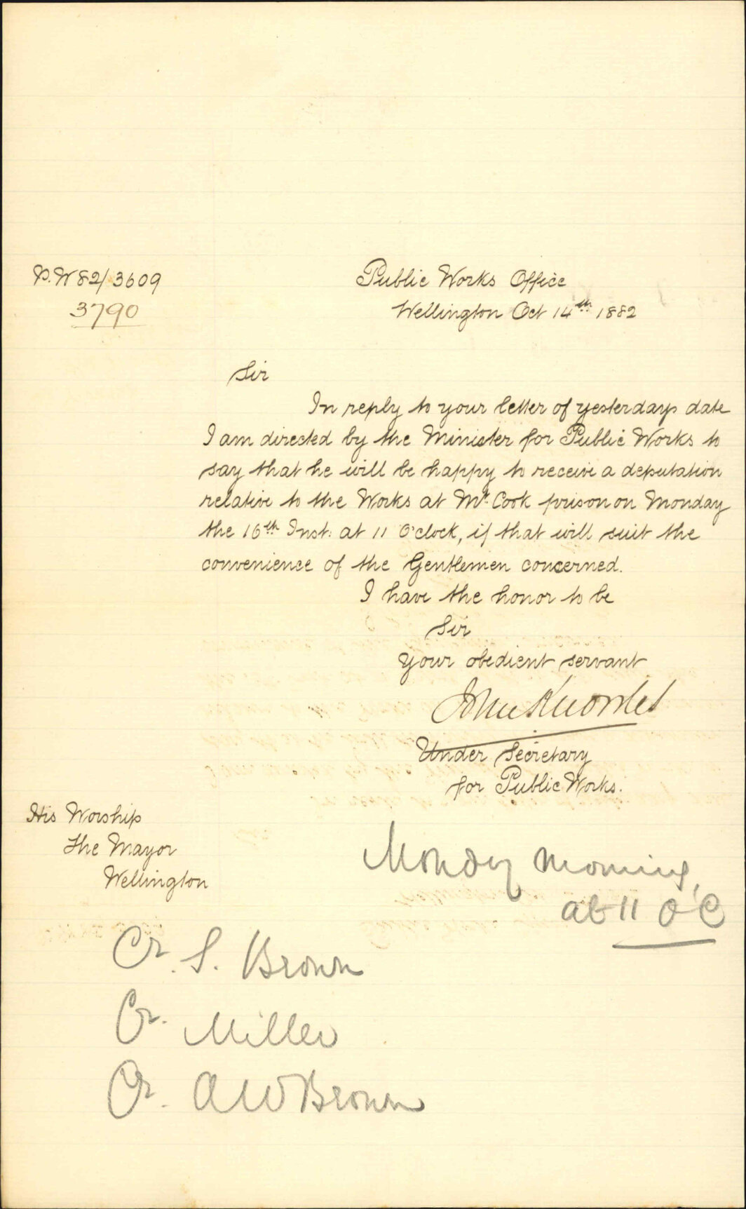 Appointing interview with deputation regarding Mount Cook prison drains