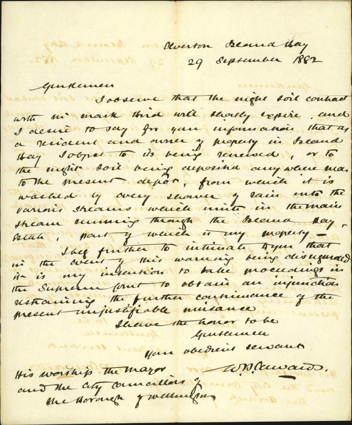 Protest against the continuance of the present Night Soil depot - W B Sullivan