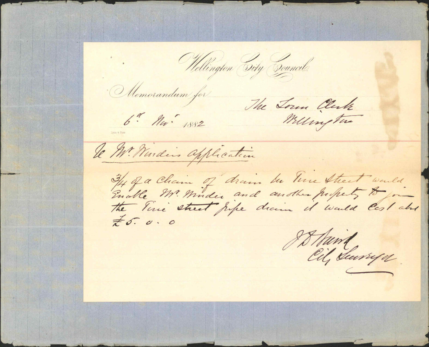 Application for drain connection with water closet - George Winder