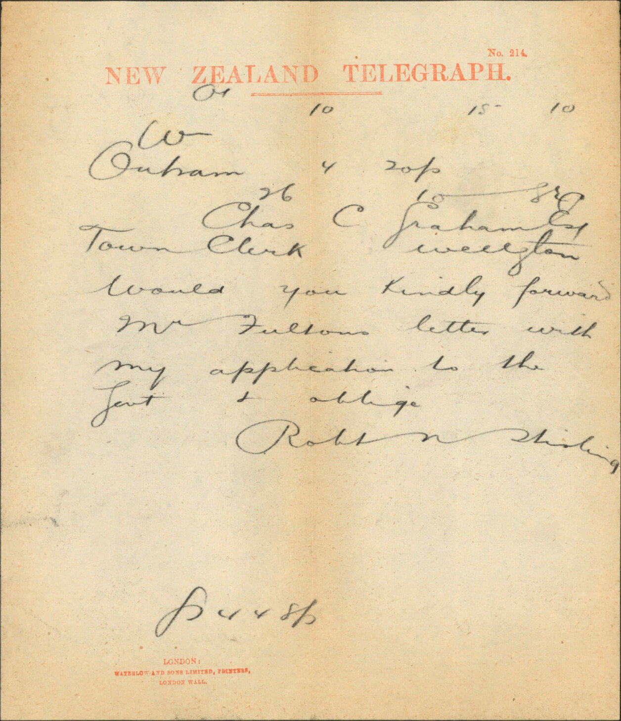 His application to be forwarded to the Colonial Secretary - Dr Sterling