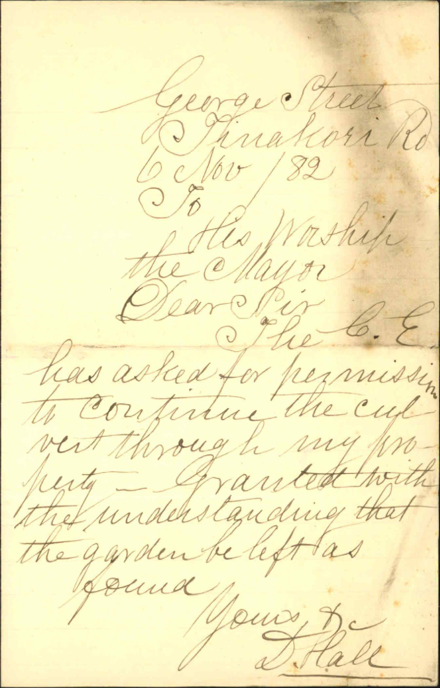 Granting permission for the George Street drain through his property - D Hall