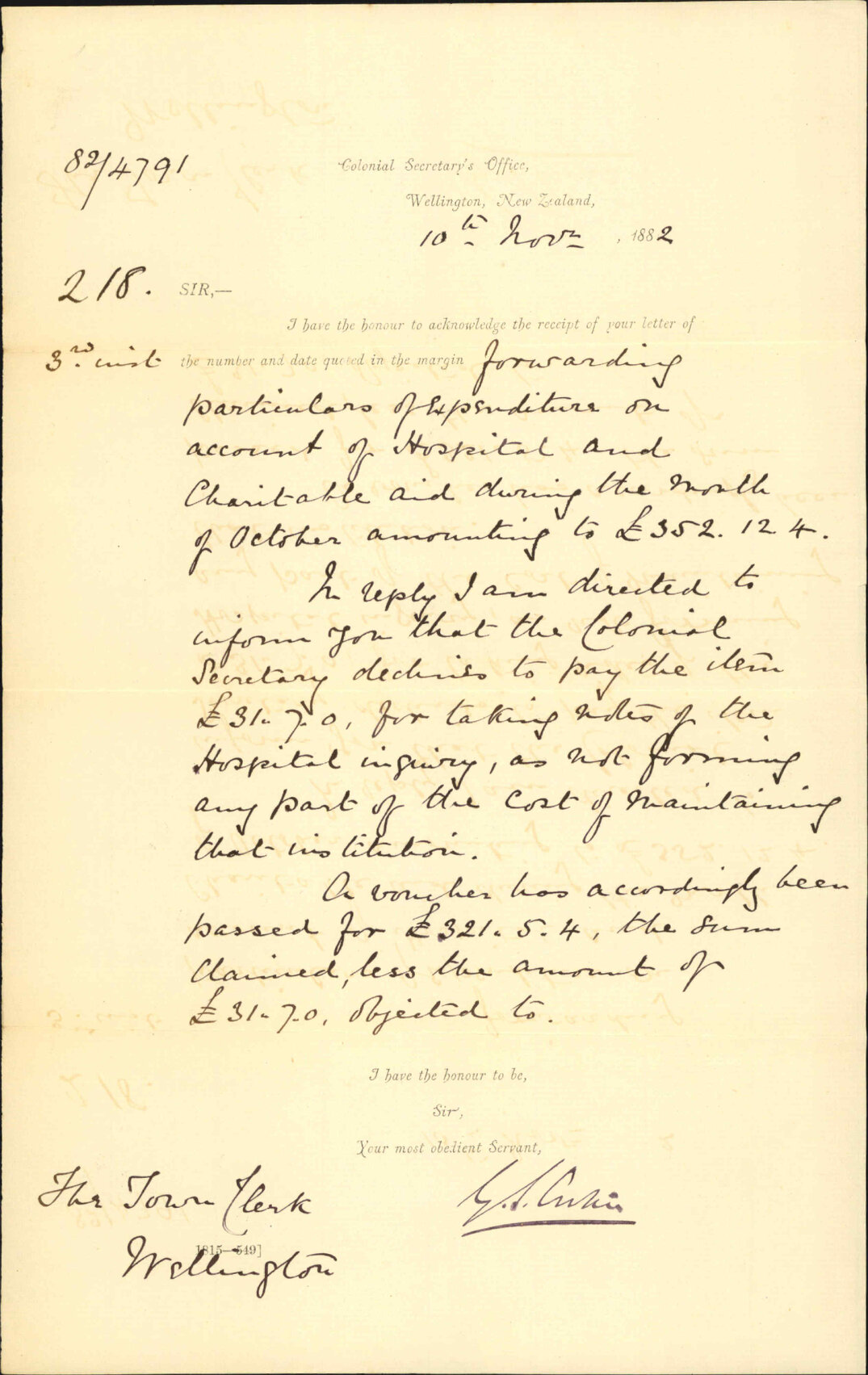 Government declining to pay the expenses of hospital enquiry - Colonial Secretary