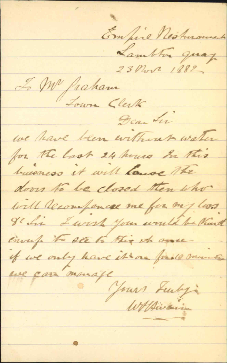 Complaint as to non supply of water - W H Swain