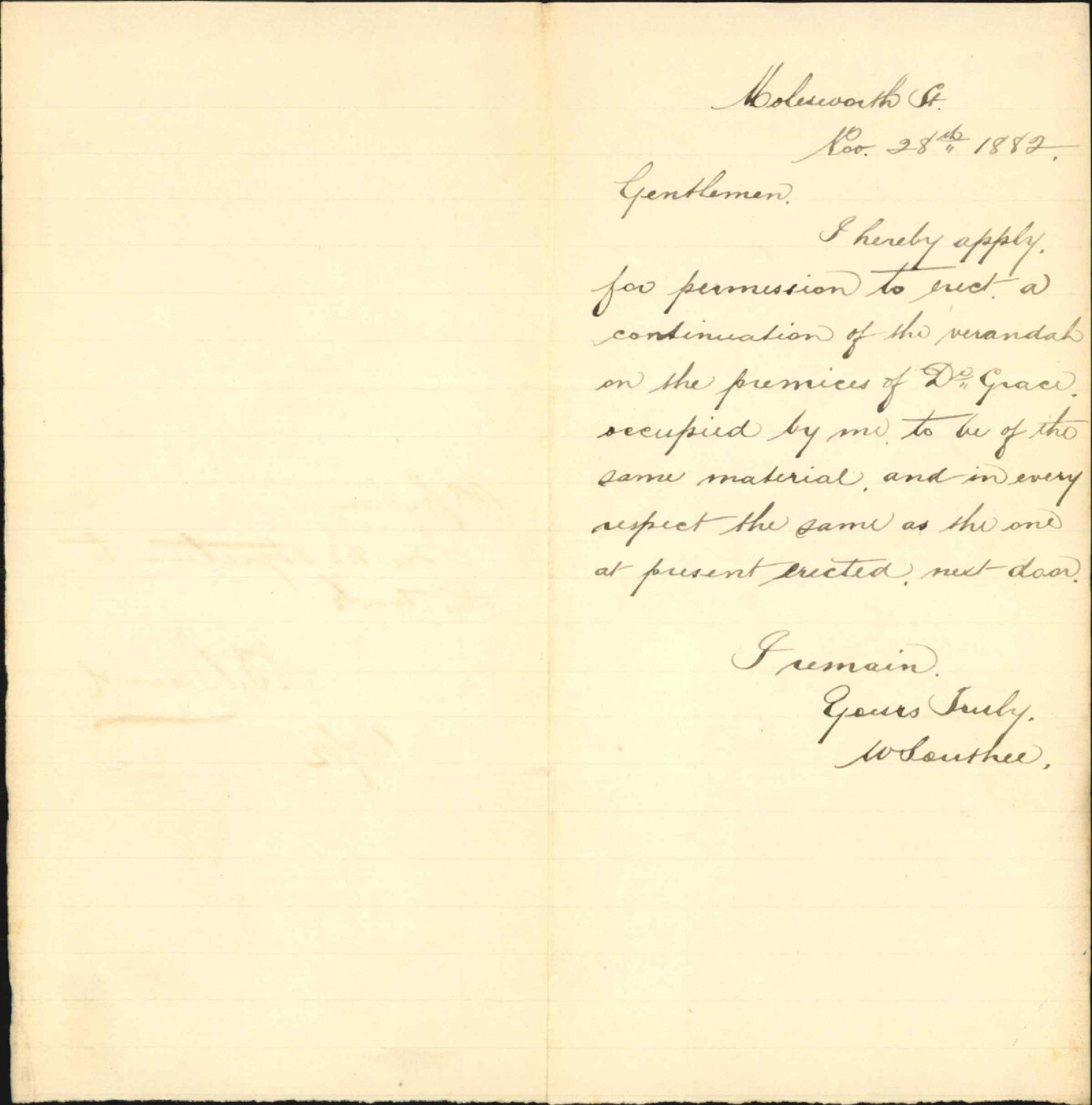 Application for leave to erect a Verandah in Lambton Quay - W Souttice