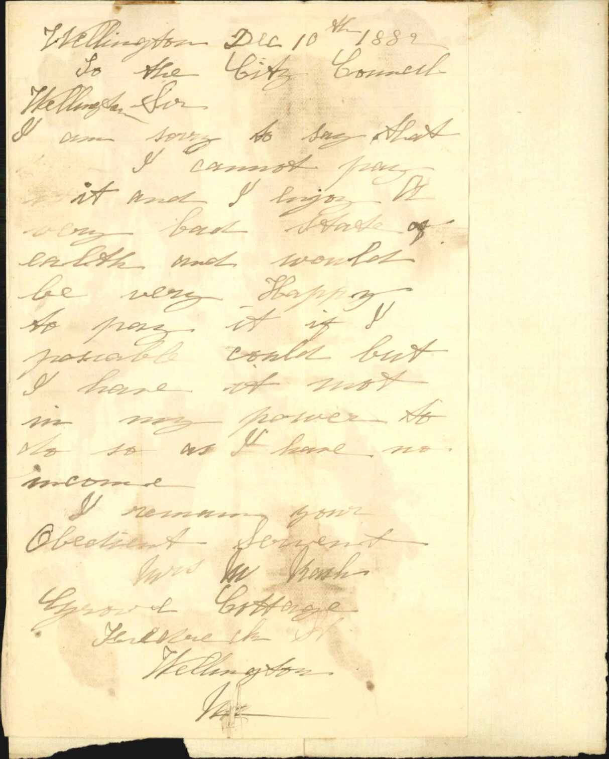 Unable to pay rates - Mrs M Rash
