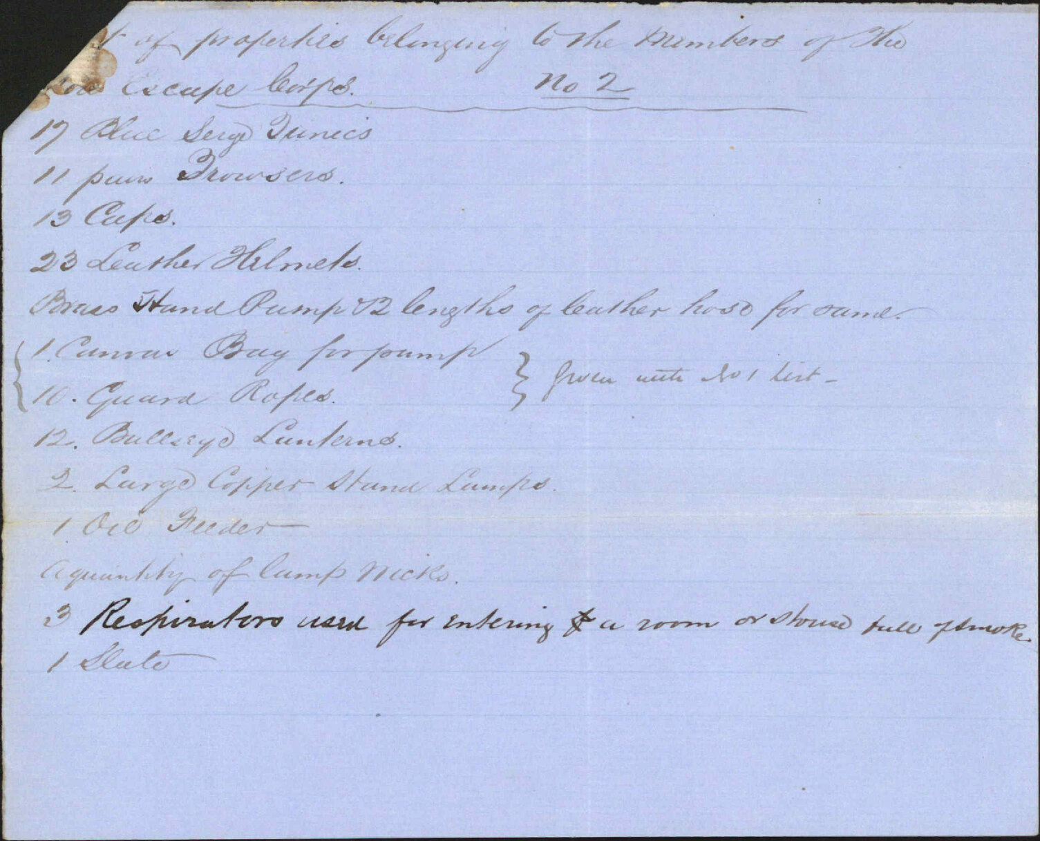Asking to be recouped for expenses of uniforms etc - Wellington Volunteer Fire Escape Corps