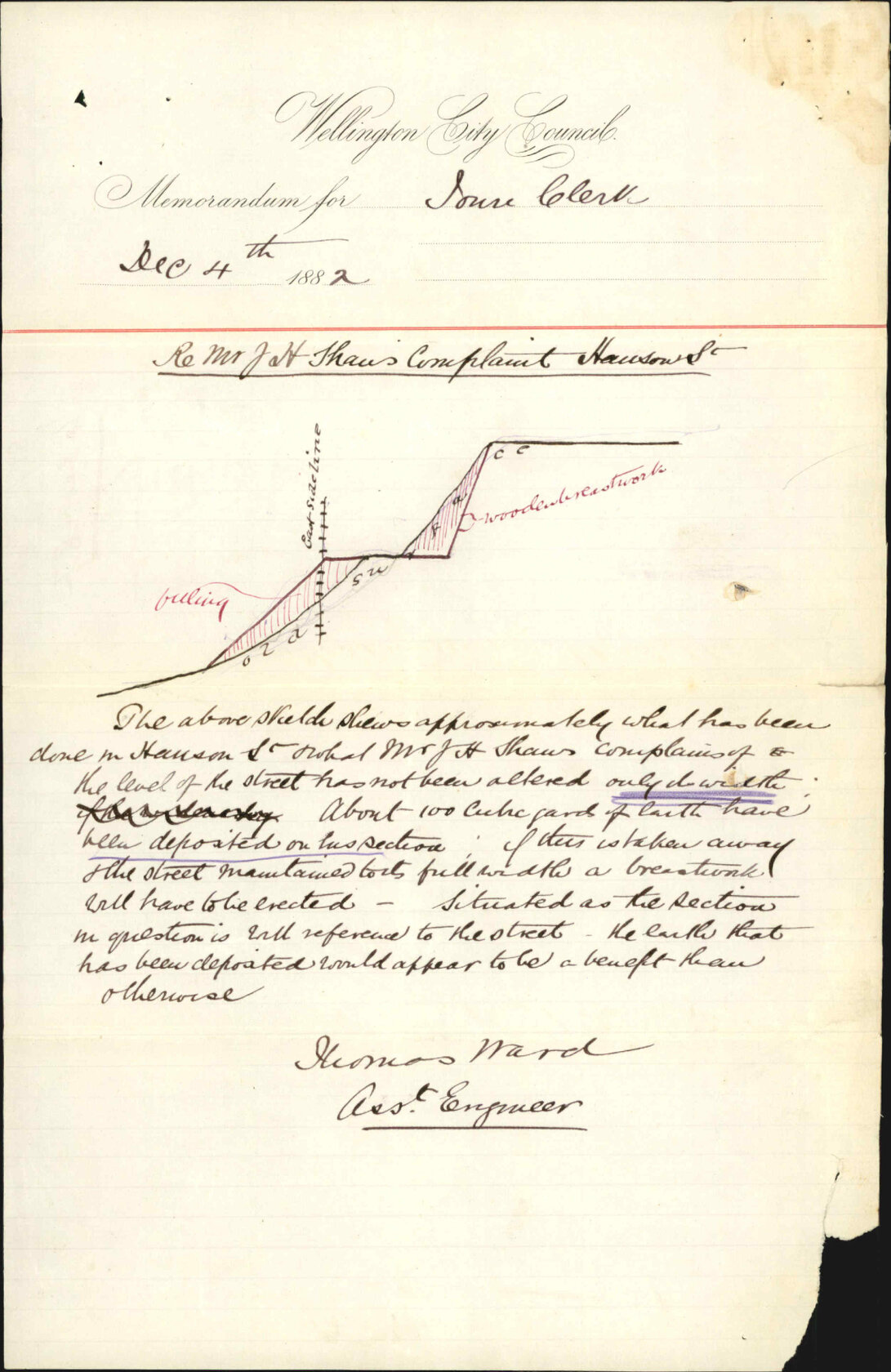 J H Shaw &amp; Hanson Street - Assistant Engineer, Thomas Ward