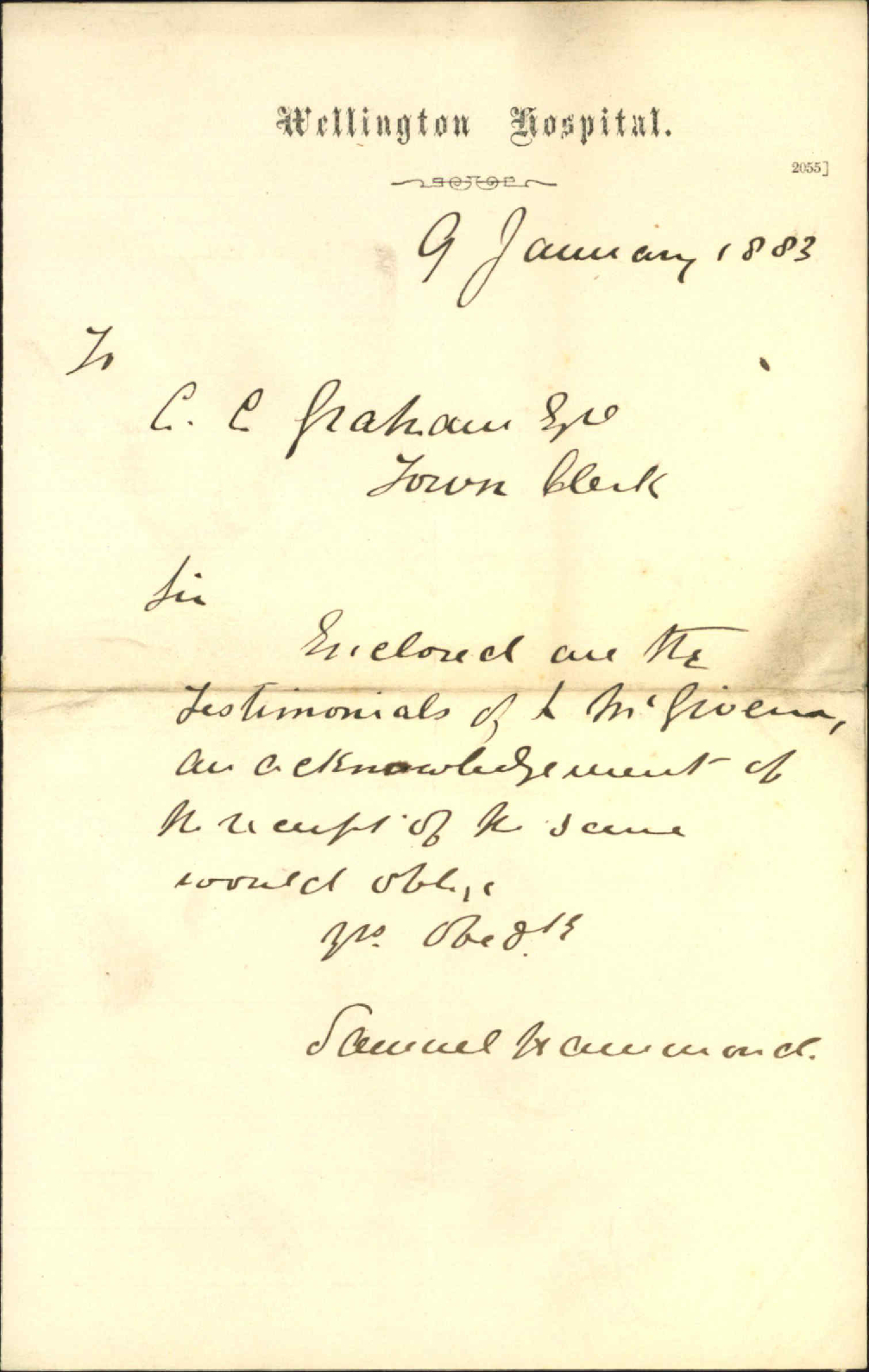 Forwarding testimonials of L McGiven - Hospital Surgeon
