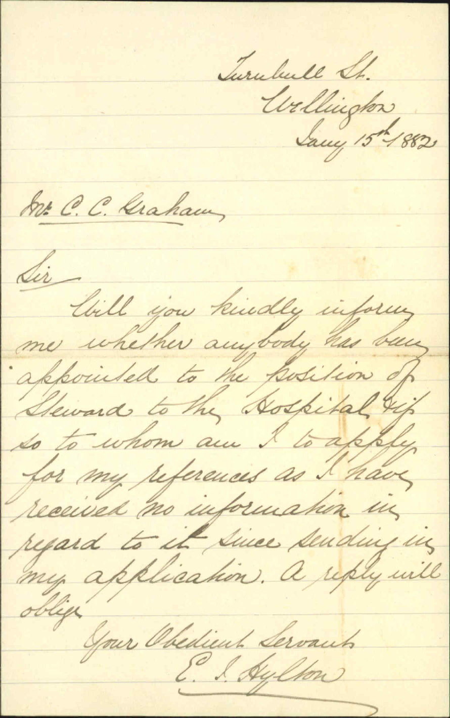 Application for testimonials as Hospital Steward - E Hylton