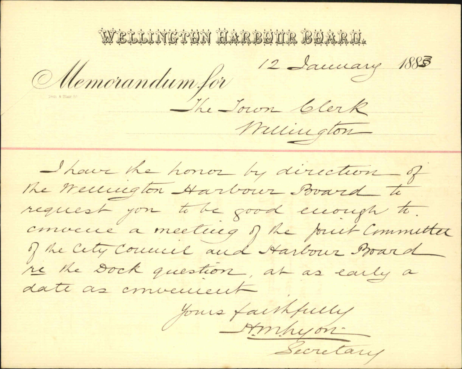 Asking that a meeting of the port committee regarding the floating dock might be convened - Wellington Harbour Board