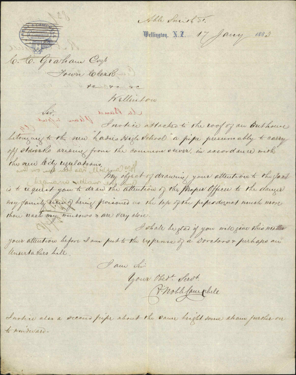 Complaint regarding ventilation pipes close to his windows - R N Campbell