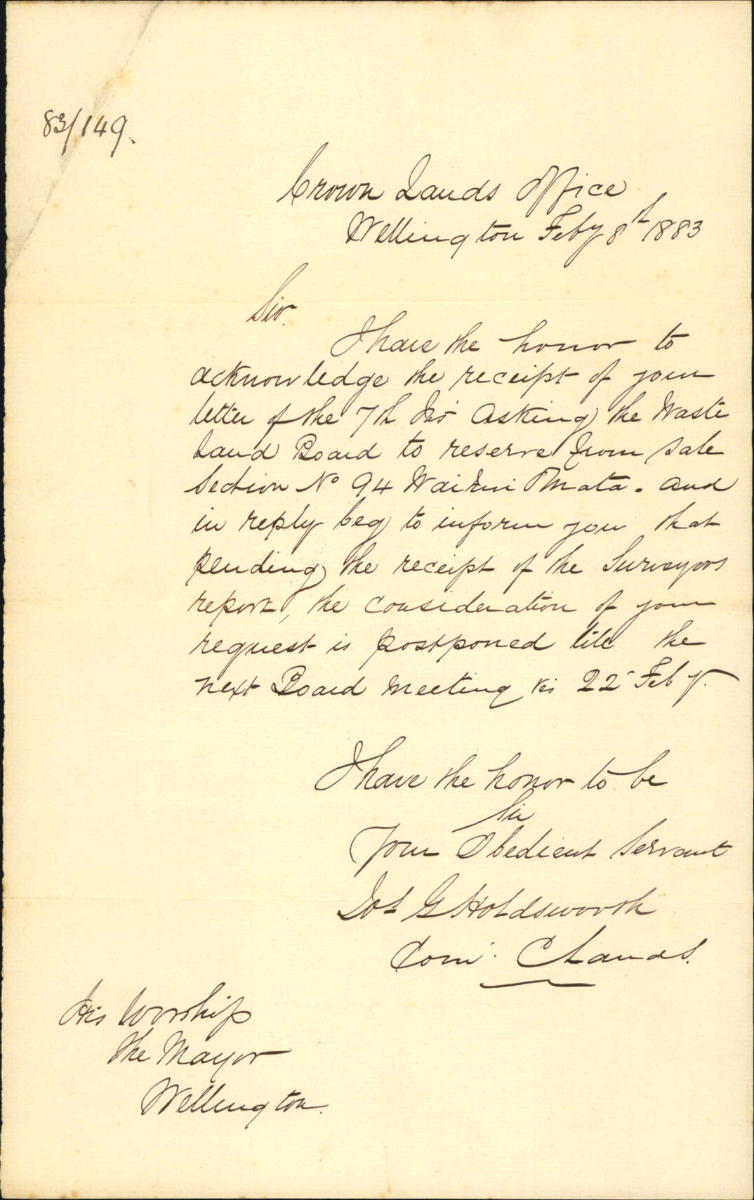Application for reserve of Wainui watershed, 640 acres - Crown Lands department