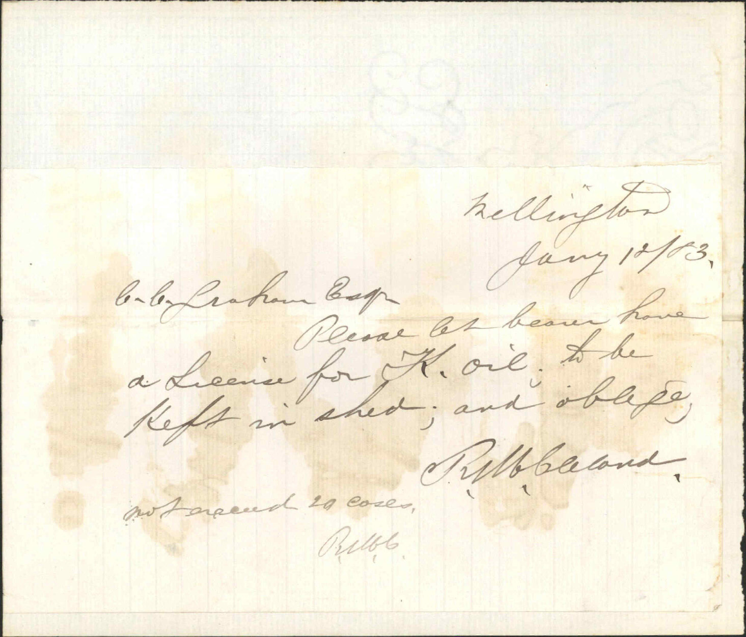 Kerosene storage license - R M Cleland
