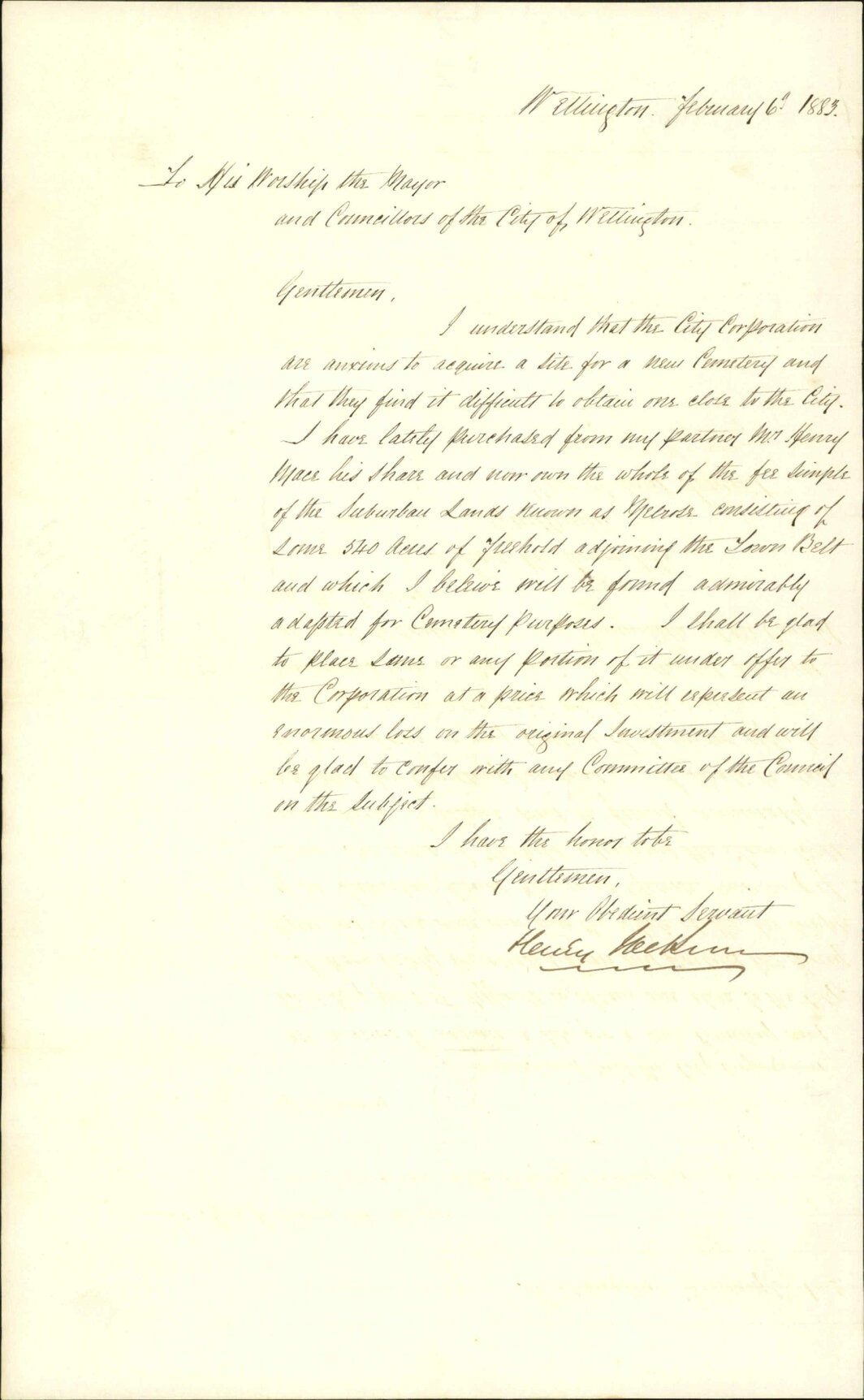 Offer of site for cemetery at Melrose - Henry Jackson