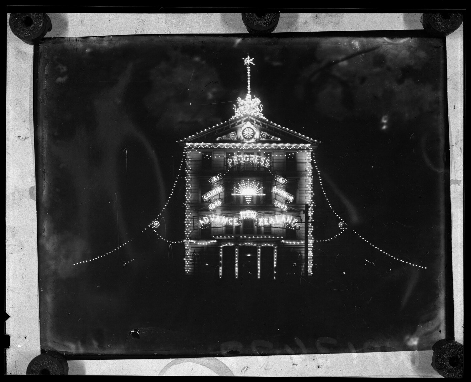 Government Buildings illuminated at night to celebrate Dominion Day