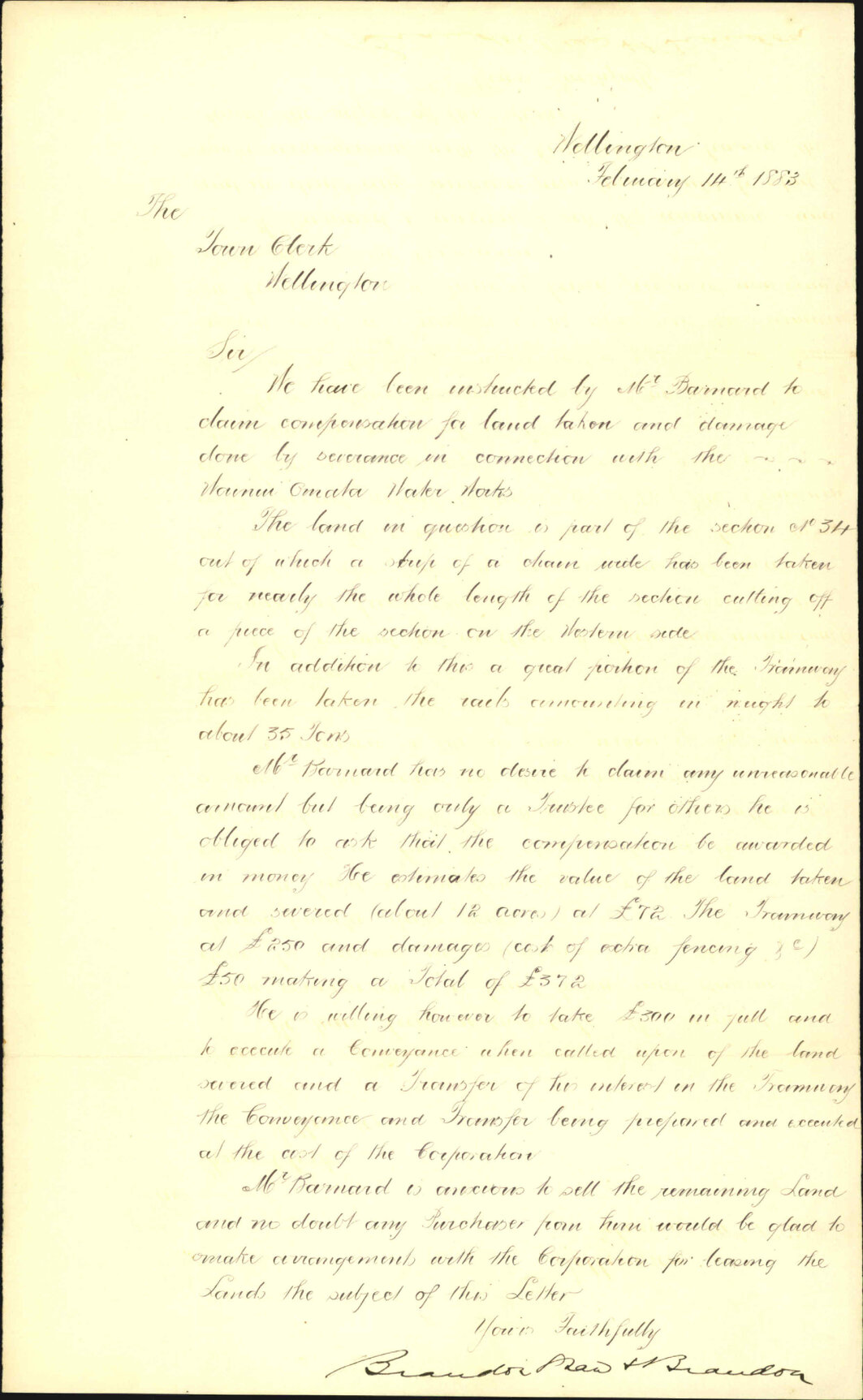 Claim in account of land taken for Wainui Water works - Brandon, Shaw &amp; Brandon