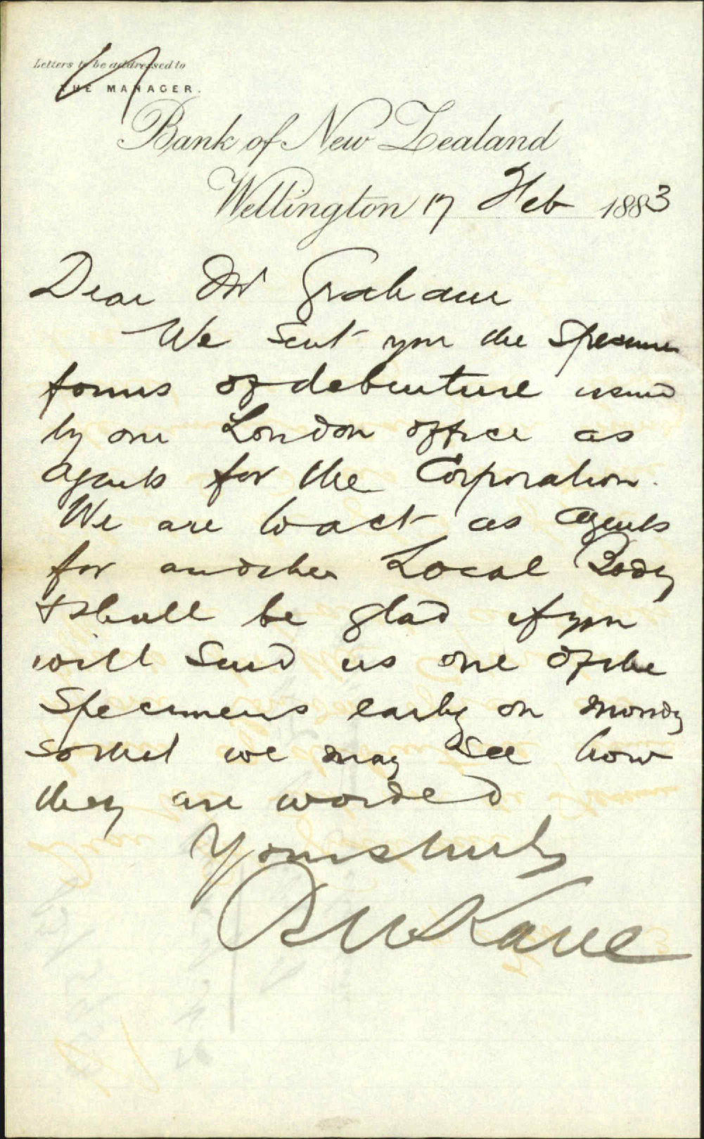 Asking for copy of Corporation debenture - Bank of New Zealand