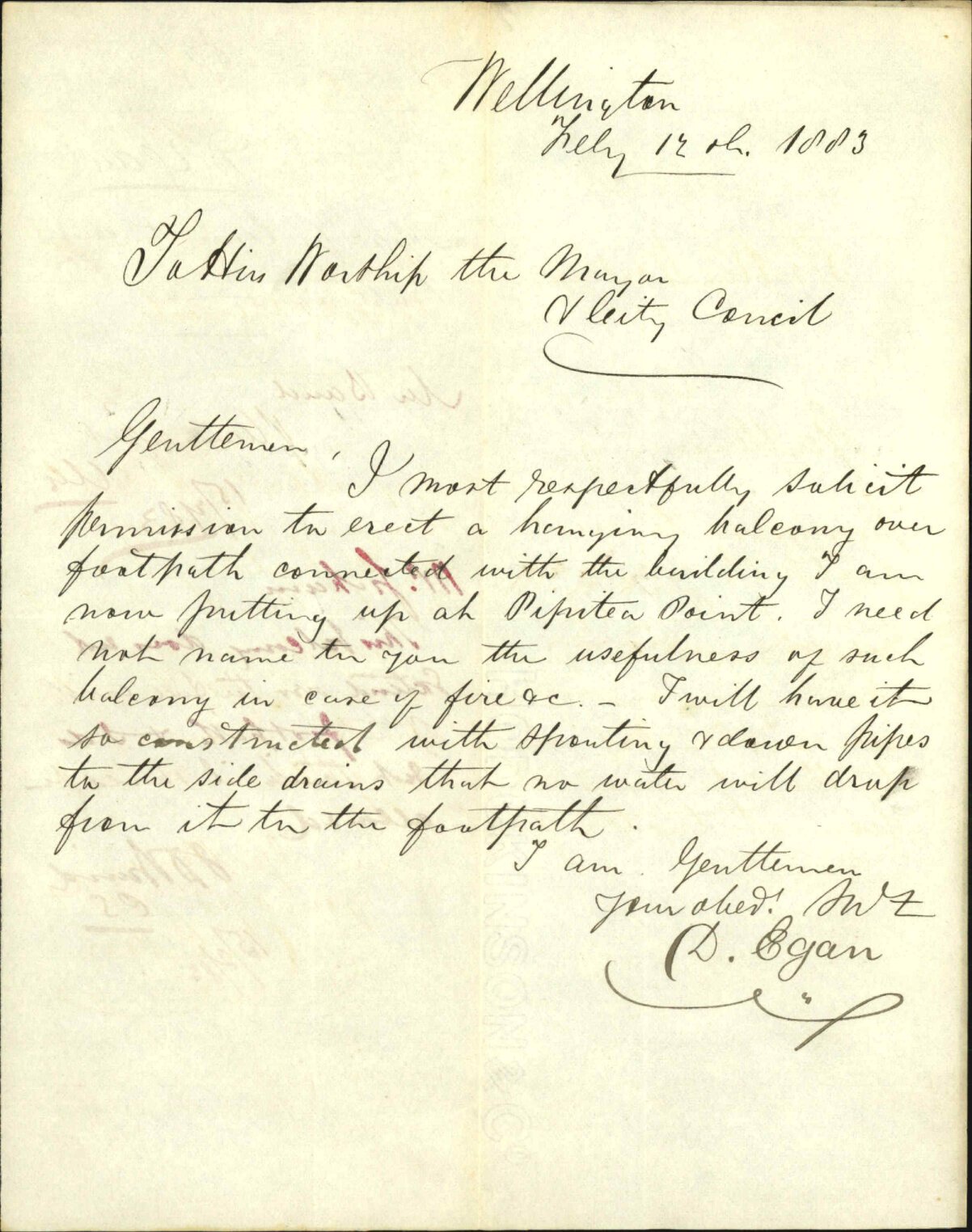 Application for loan to erect balcony - D Egan