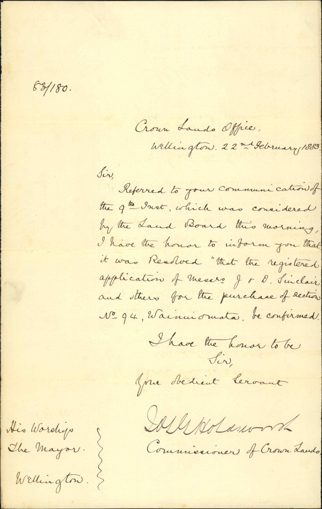 Application for part of the Wainui water works reserve, 640 acres - Crown Lands Department