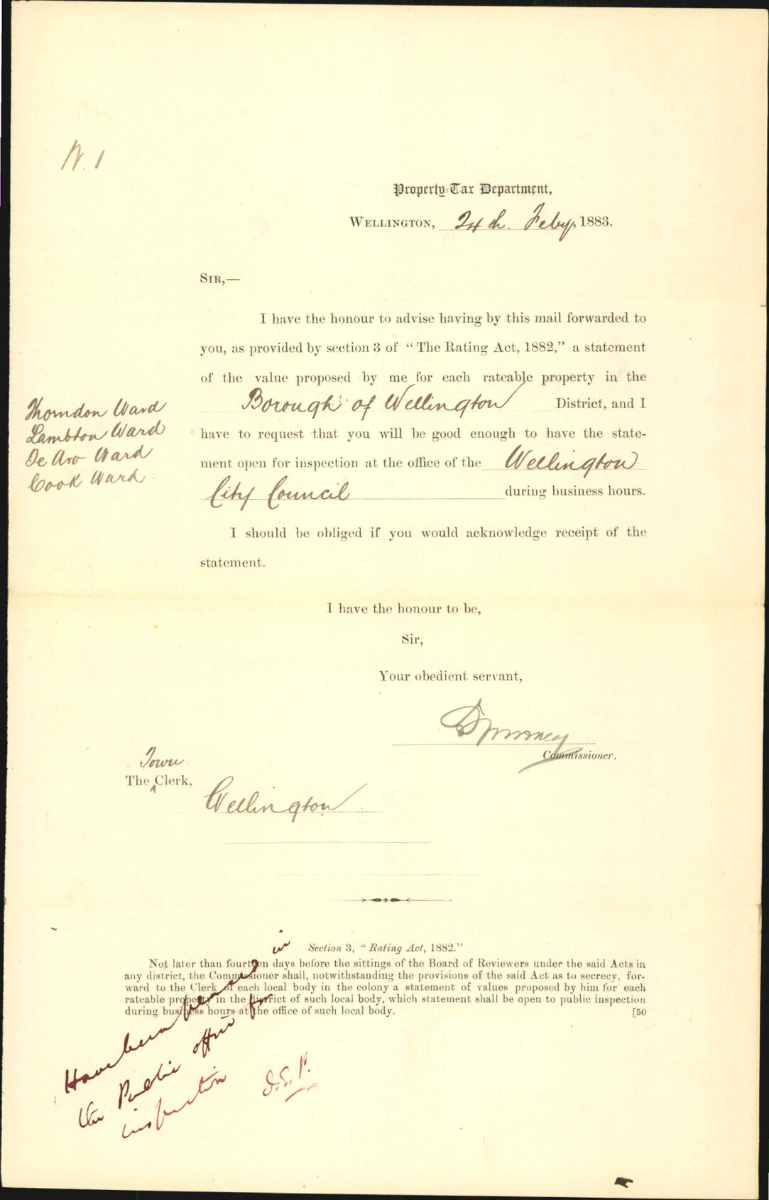 Forwarding statements of value for the Borough of Wellington - Property Tax Department