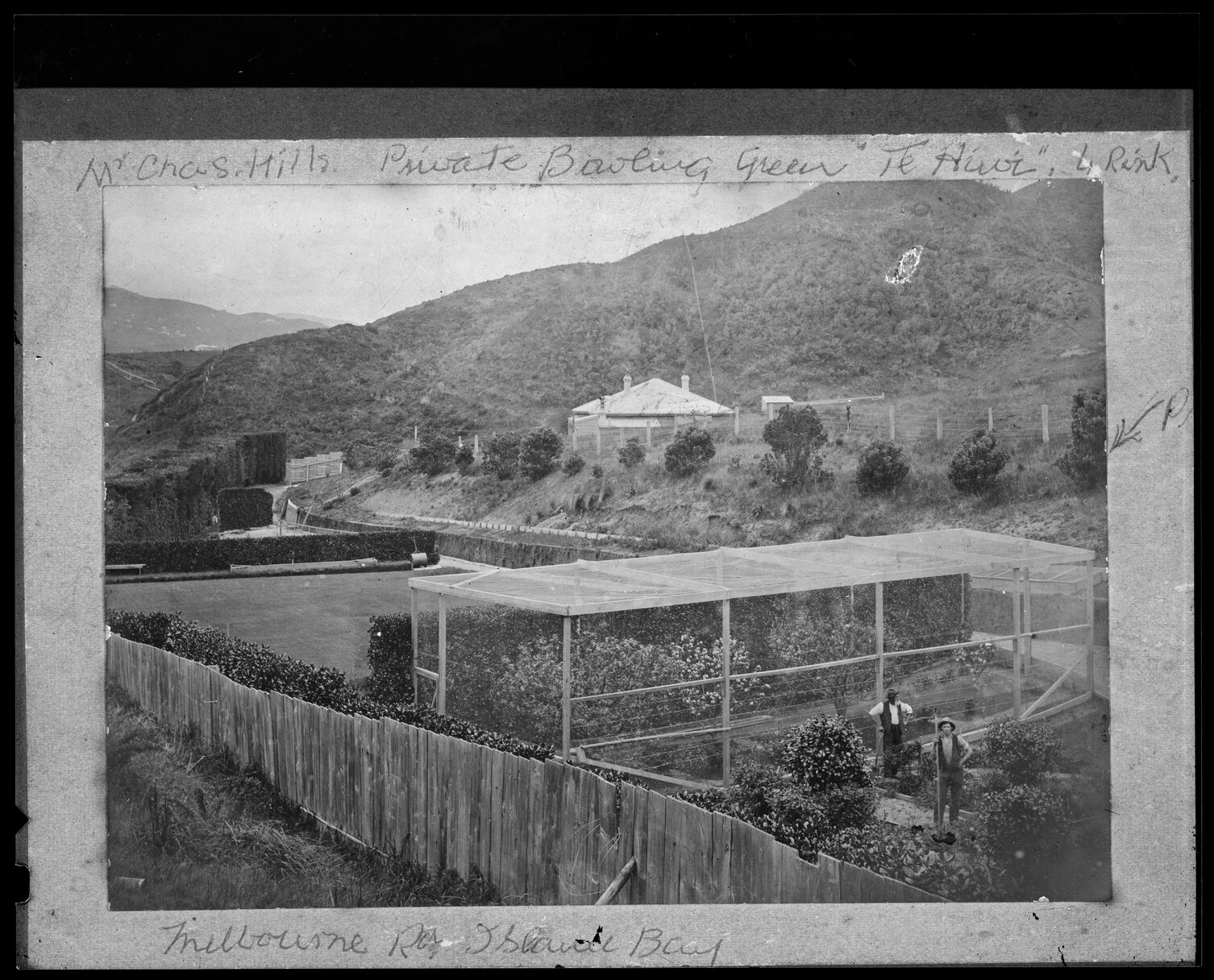 Mr Chas Hill's private bowling green, Te Hiwi, Island Bay