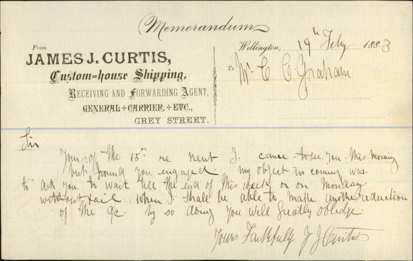 Rent of town Belt reserve - James J Curtis