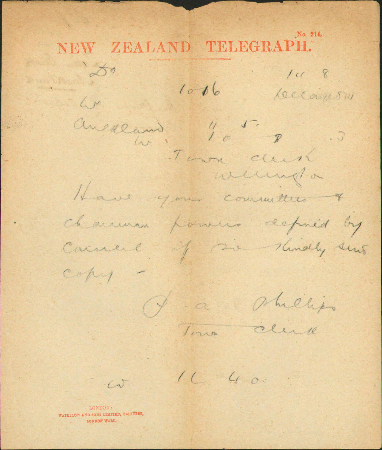Power of select committees - Town Clerk Auckland