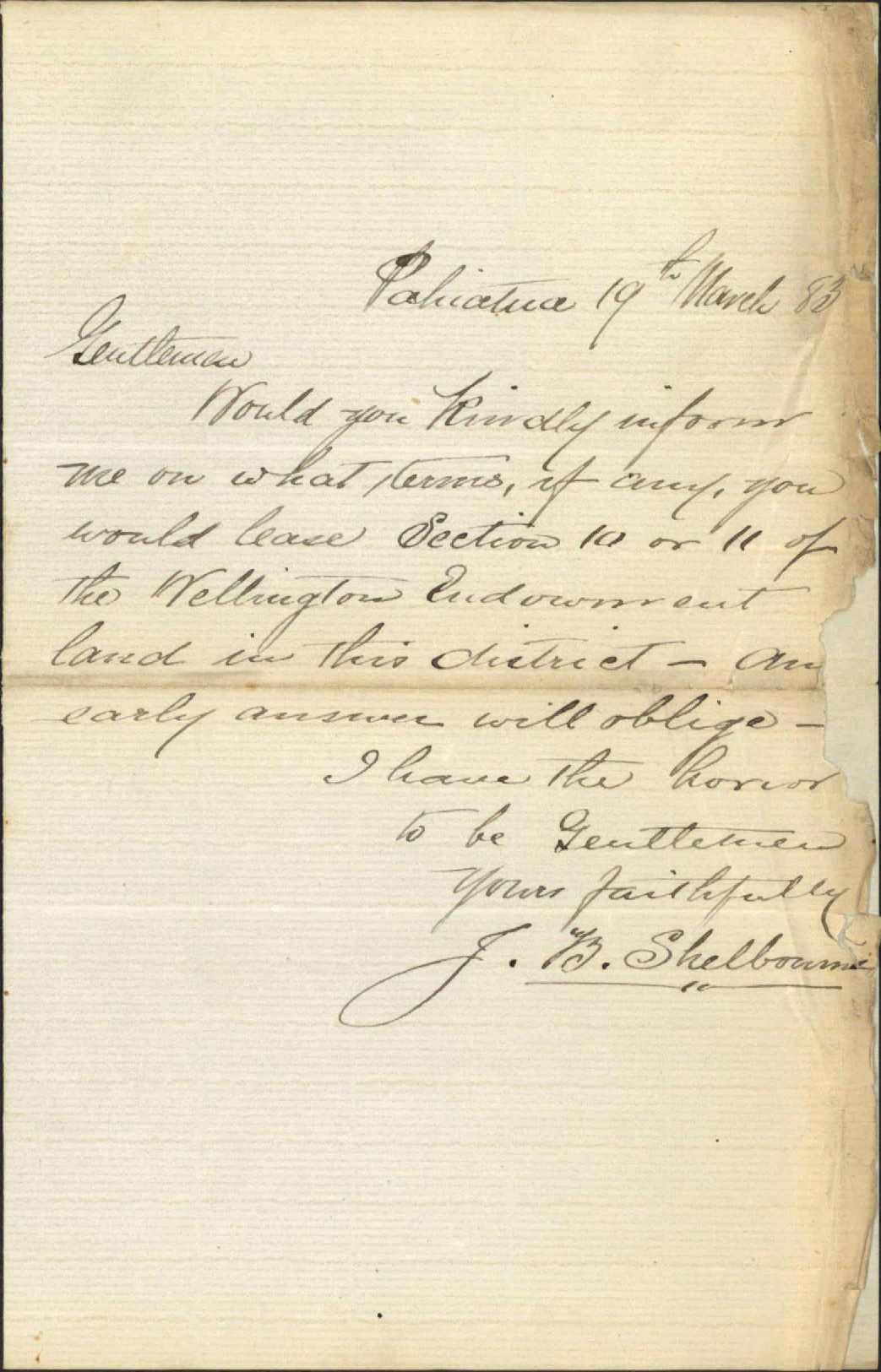 Asking for particulars of lease of Mangahau Reserve - J B Shelbourne