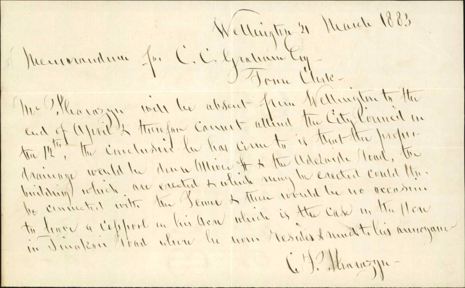 Drain through his property, Adelaide Road - Mr C J Pharazyn