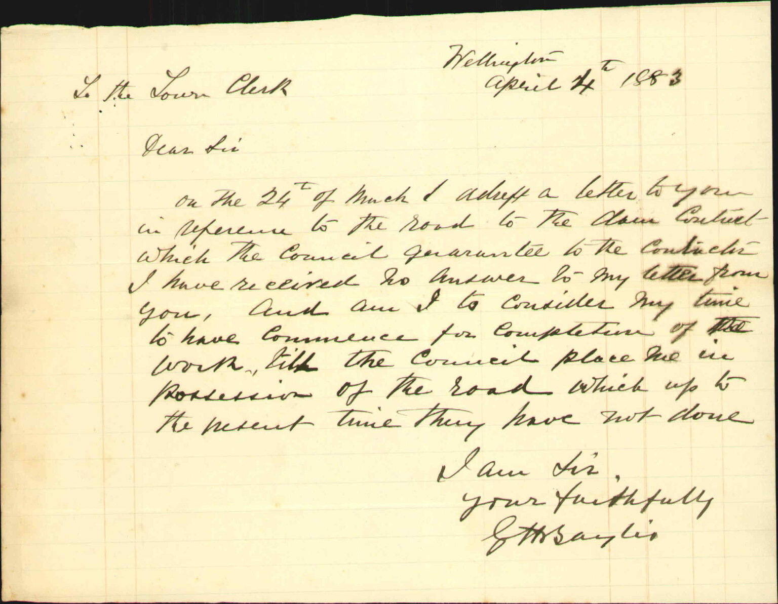 Further regarding road to dam contract, Wainui - G H Bayliss