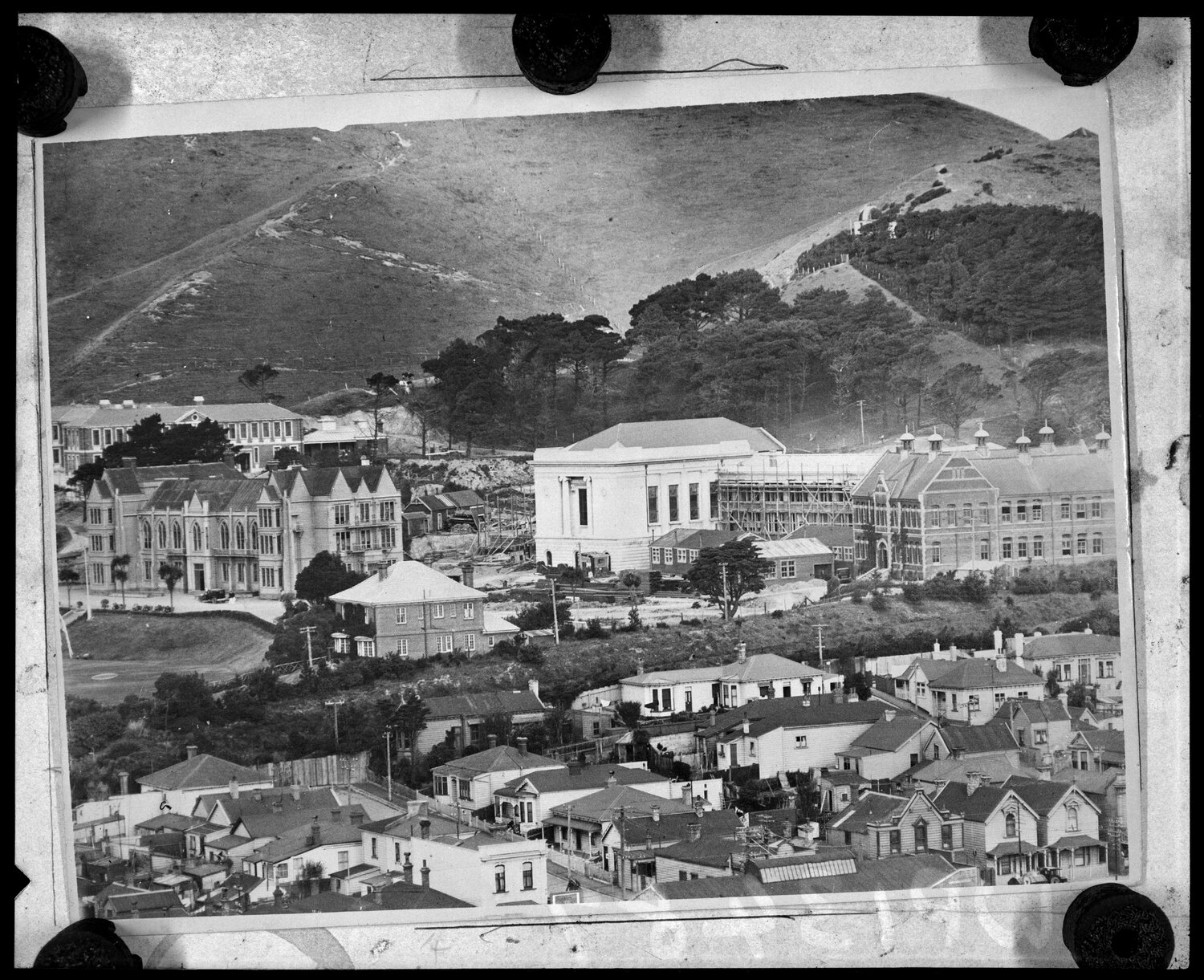 Elevated view of Wellington College buildings.
