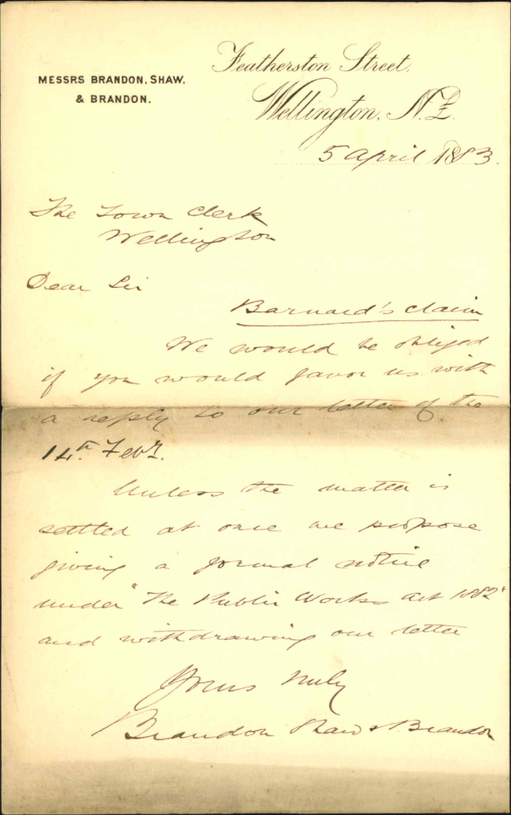 Asking for reply regarding claim by Mr Barnard, Wainui water works - Brandon Shaw and Brandon