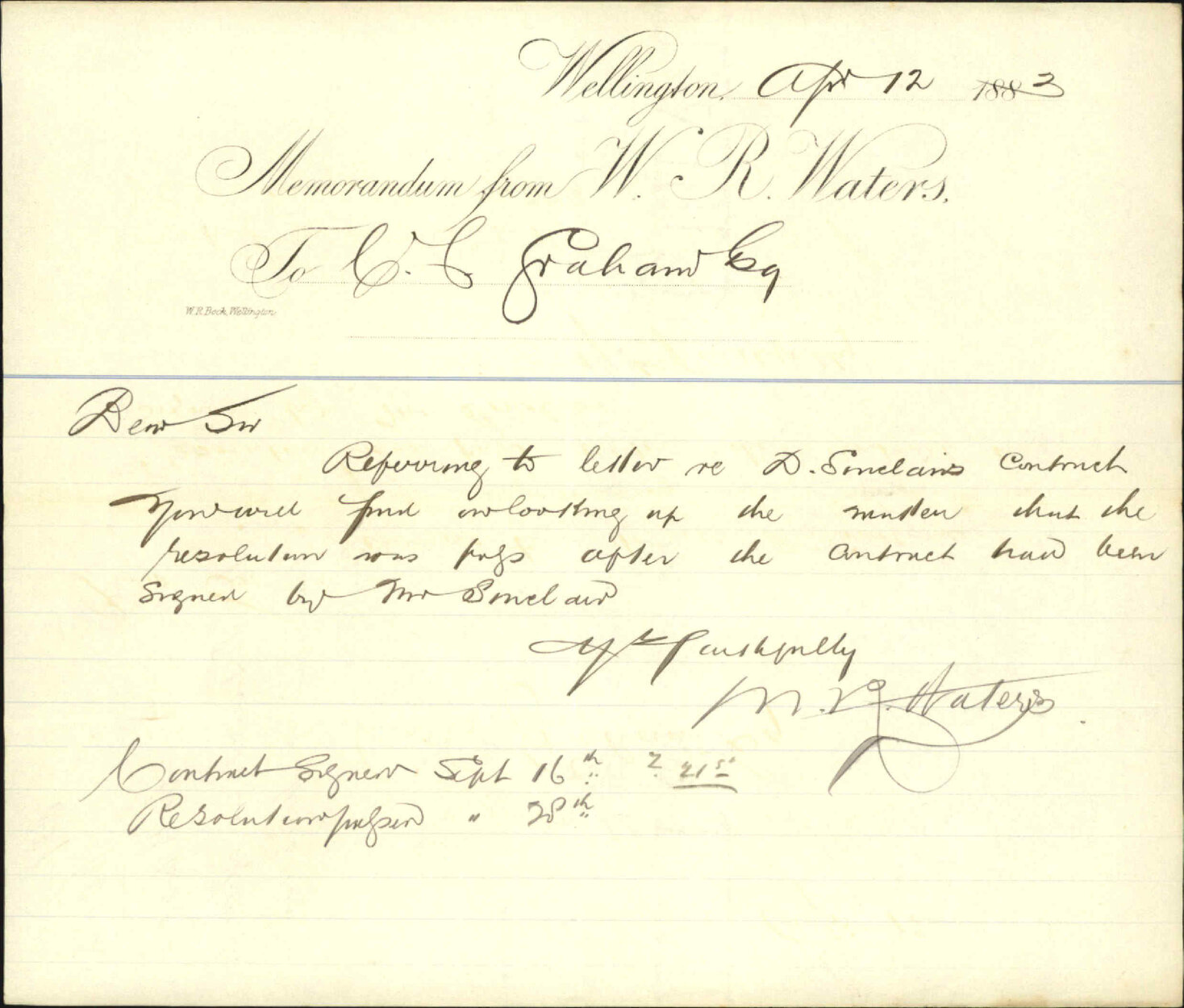 Mr D Sinclair, application for remission of penalties regarding contract - W R Waters