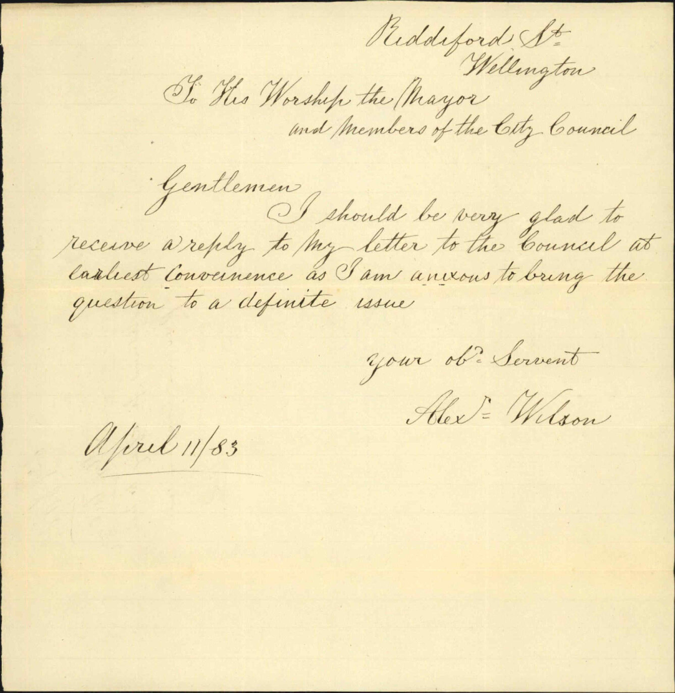 Asking for reply to his previous communication - Alex Wilson