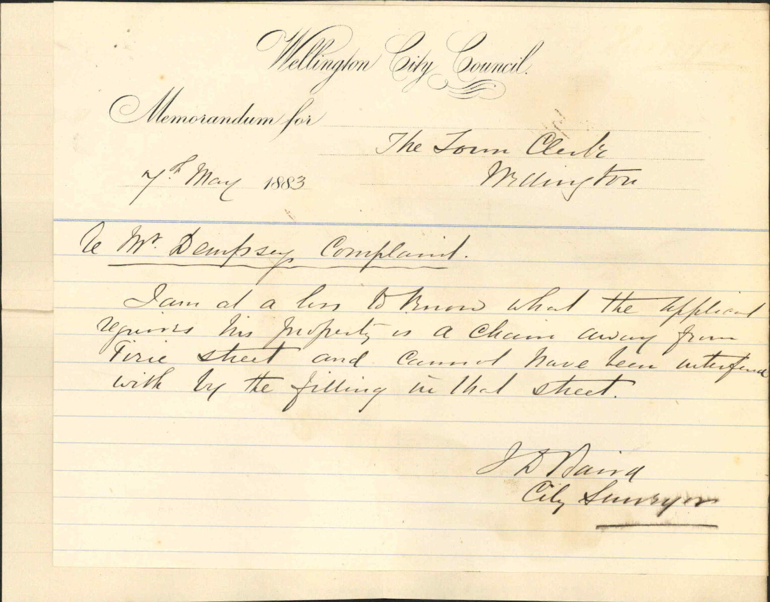 Complaint regarding damage to his property in Lloyd Street - Joseph Dempsey