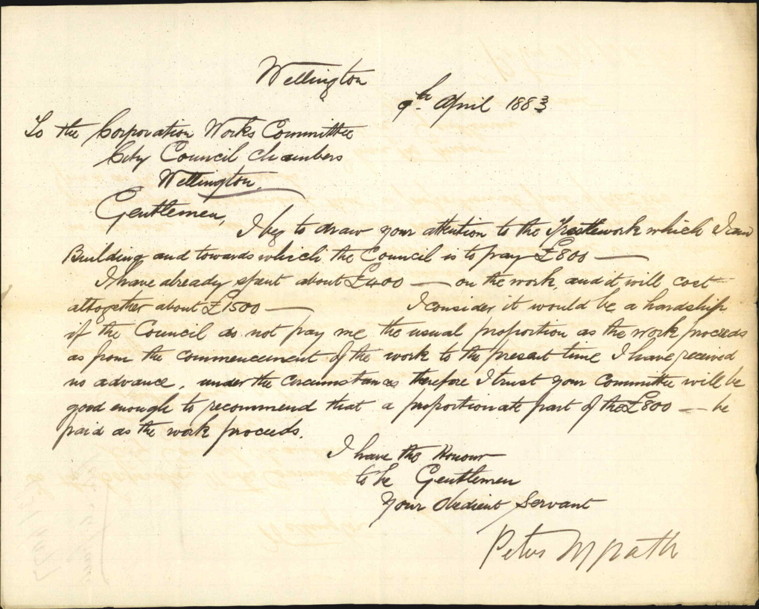 Application for payment in account of trestle work, tramway - Peter McGrath