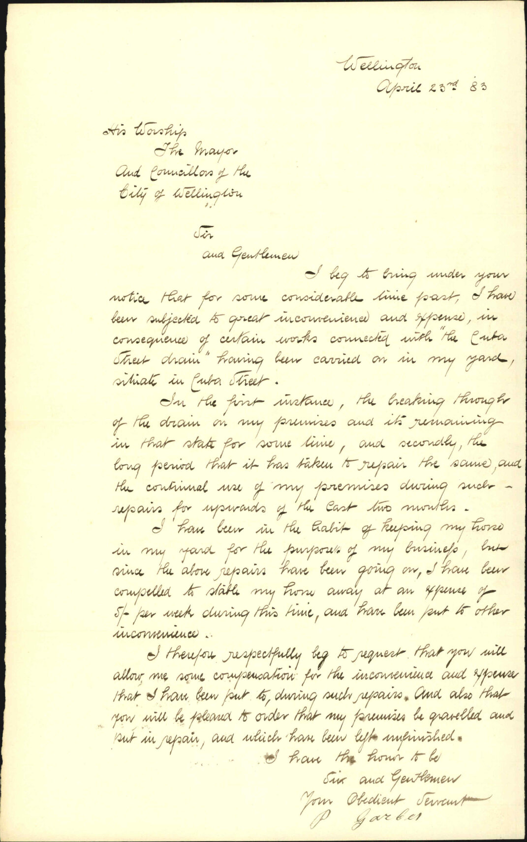 Claim in account of the Cube Street drain - P Garbez