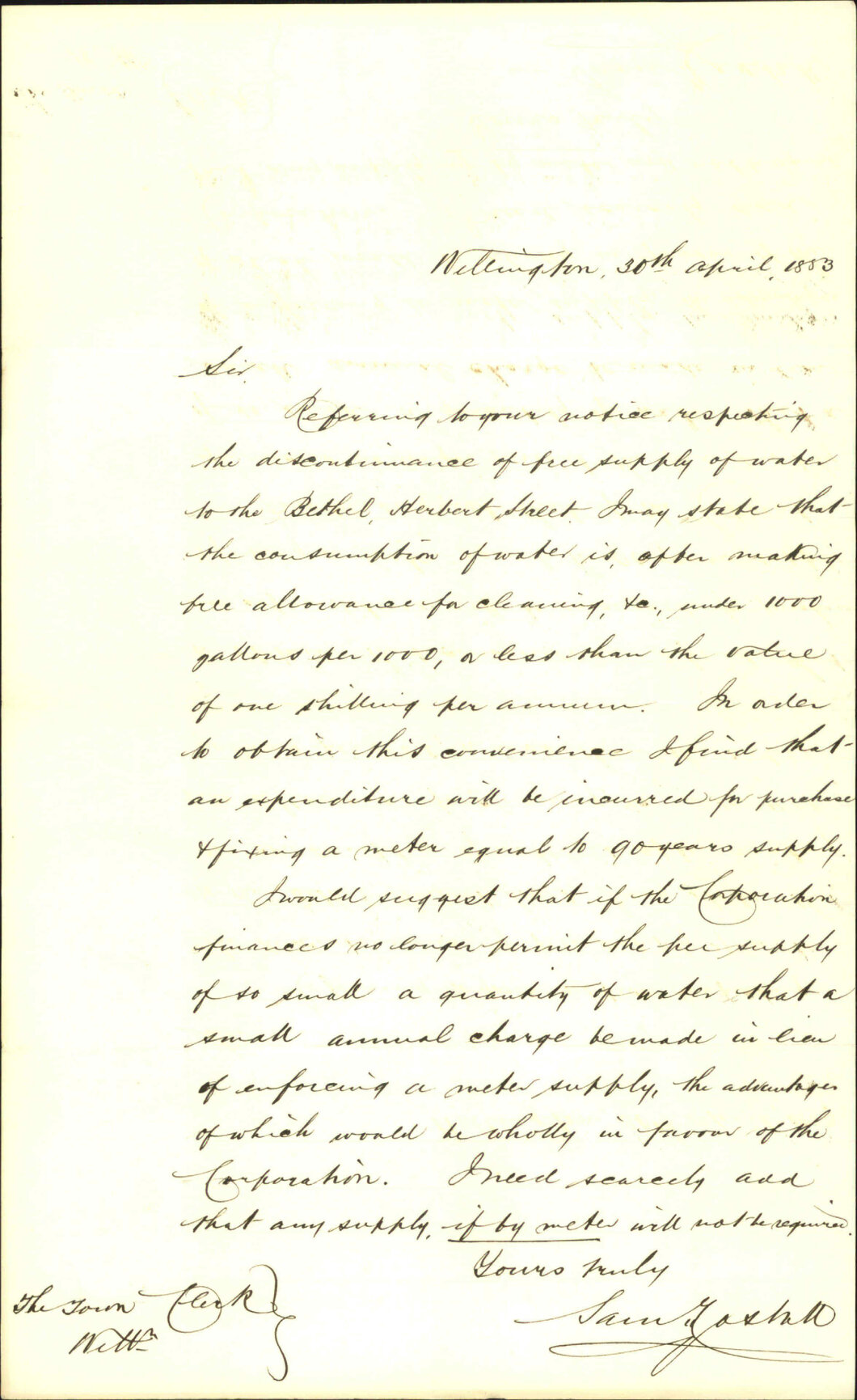 Water Supply to Bethel Chapel - Samuel Costall